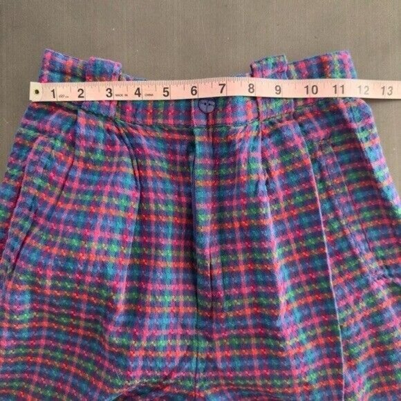 VTG 80s Heirloom Seersucker Barrel Pant Carrot Fit Colorful Plaid Elastic Waist - Picture 9 of 12